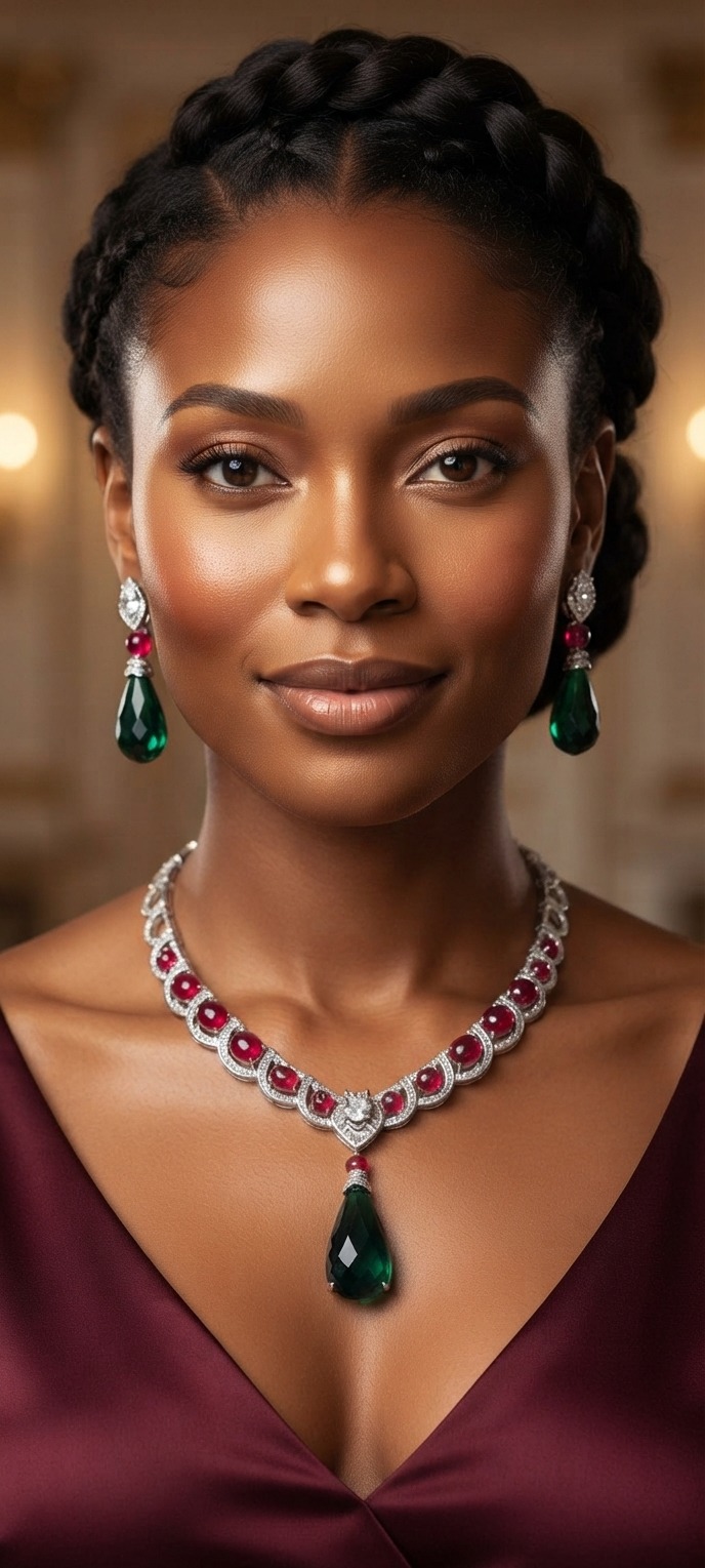 Elegant Green & Red Jewelry Set