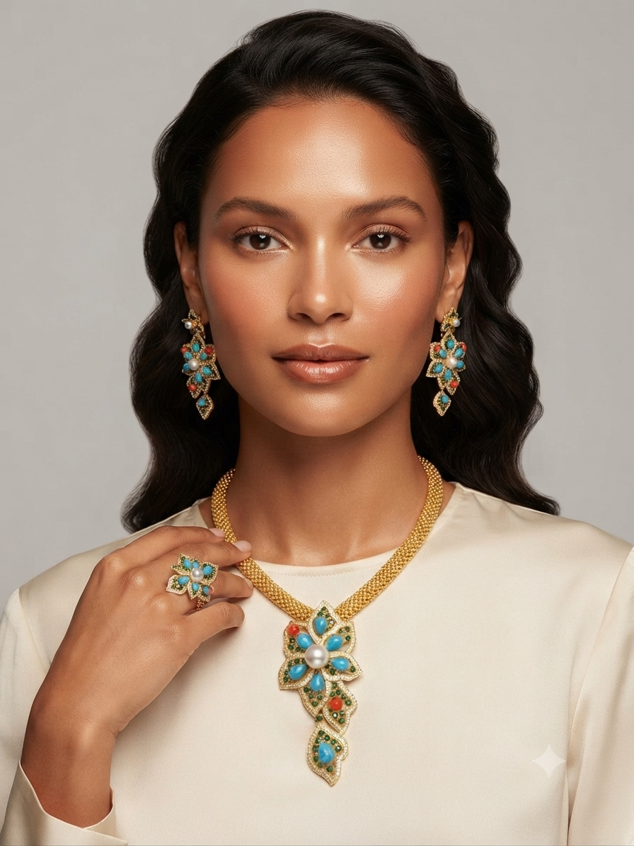Luxury Gold Floral Jewelry Set